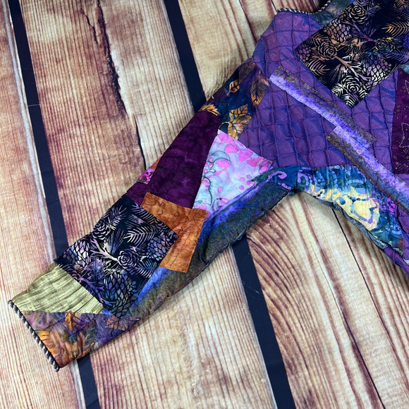 Handmade Jacket Womens 20x22 Multicolor Quilted Patchwork Snap Button Dragonfly - Picture 14 of 16